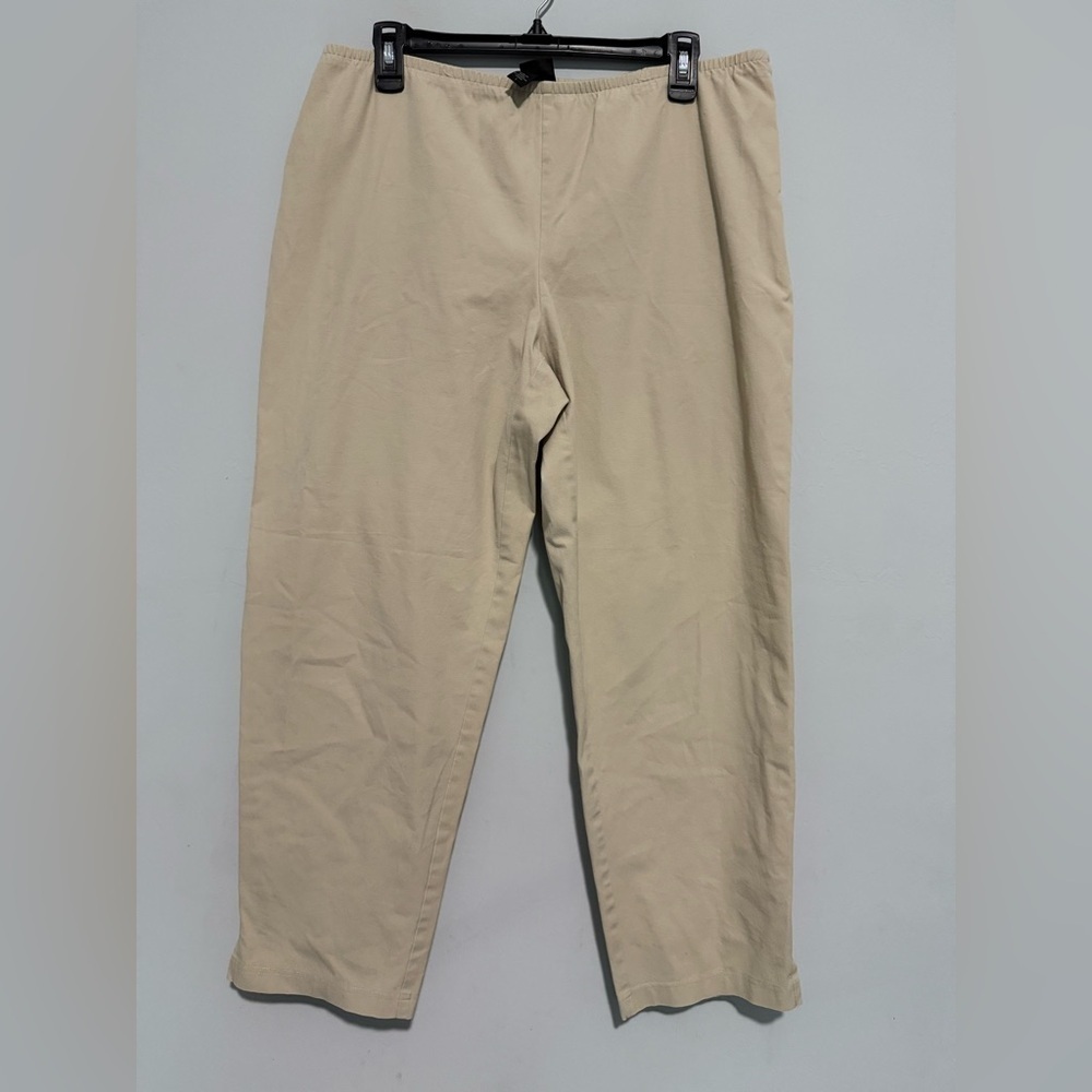 Eileen Fisher Pull-on Elastic Waist Pants Size L Side Zipper Cropped beige